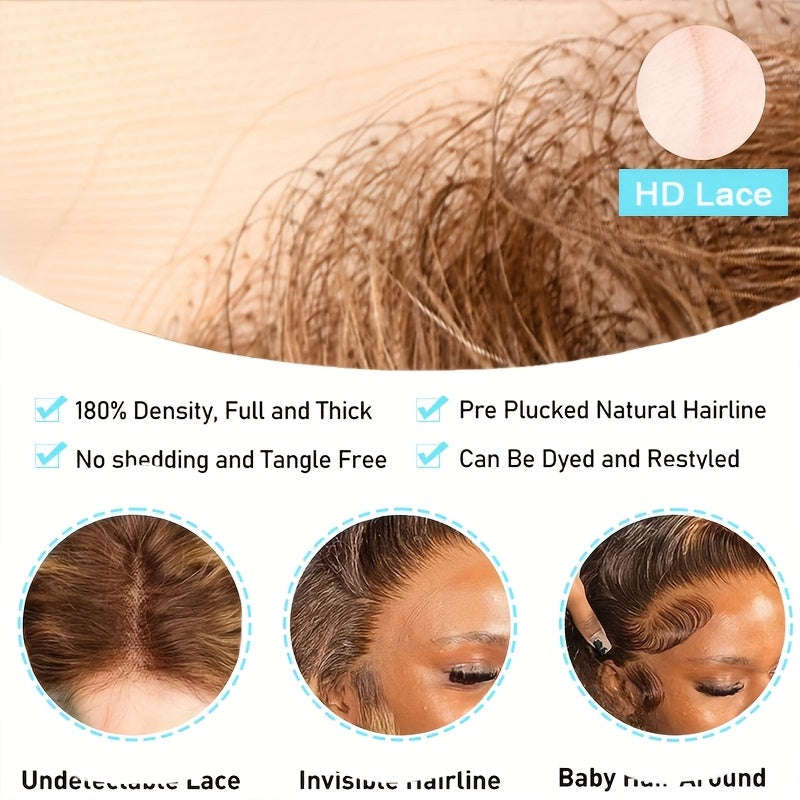 Ombre Lace Front Wig Human Hair Glueless 200 Density Blonde Highlight Wig Human Hair Pre Plucked 4/27 Highlight Lace Front Wigs Human Hair 5*5 HD Lace Brown Highlighted Wig Body Wave (Piano Colored Wig)